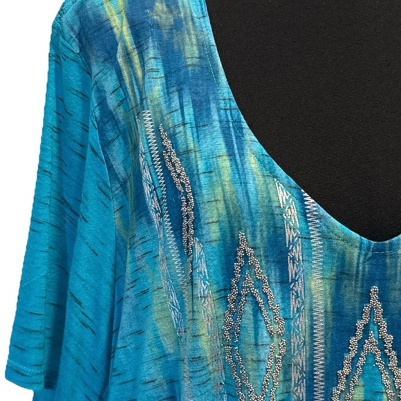 Avenue Women’s Multicolor V-Neck Tie-Dye Beaded Blouse, Size 30/32 - Picture 4 of 13